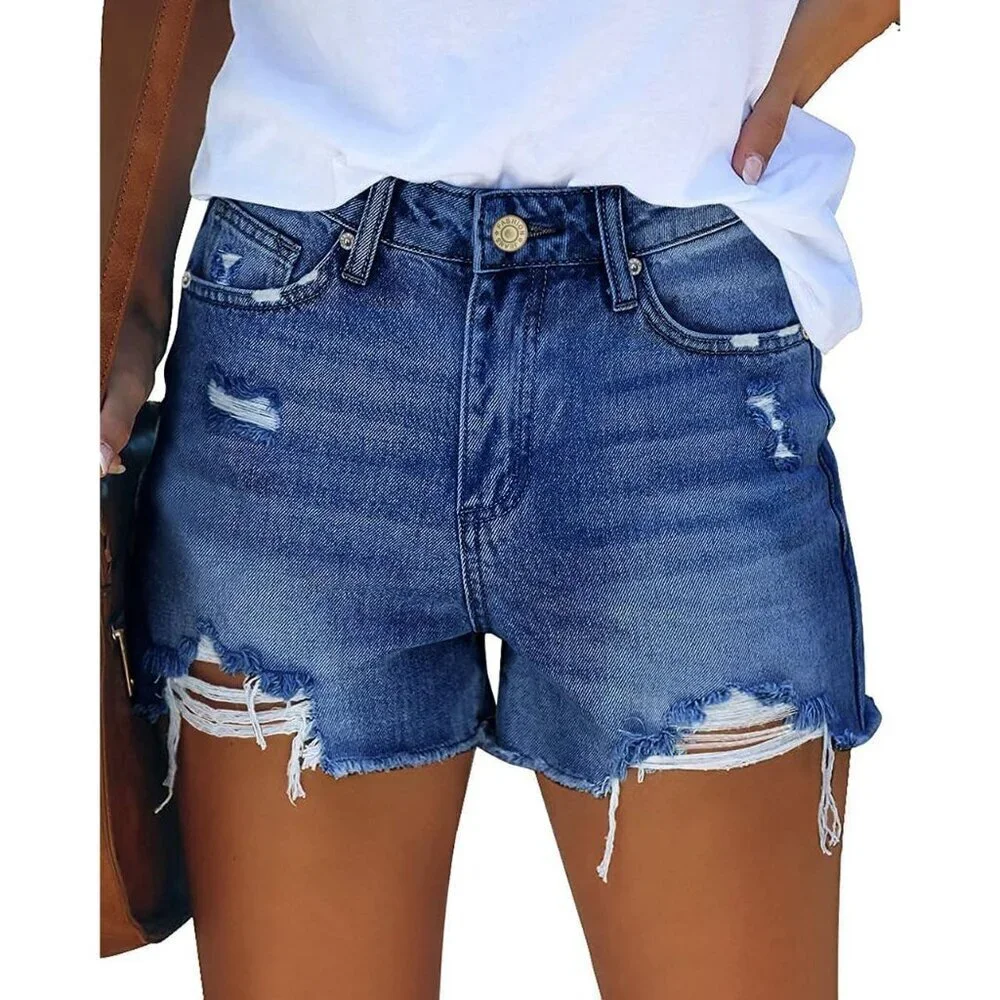 Women’s Denim Shorts Mid Rise Stretch Ripped Cutoff Casual Summer